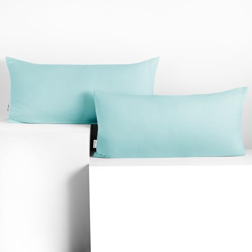 DecoKing 2 Pillowcases 40 x 80 cm Jersey 100% Combed Cotton Zip Light Blue Amber