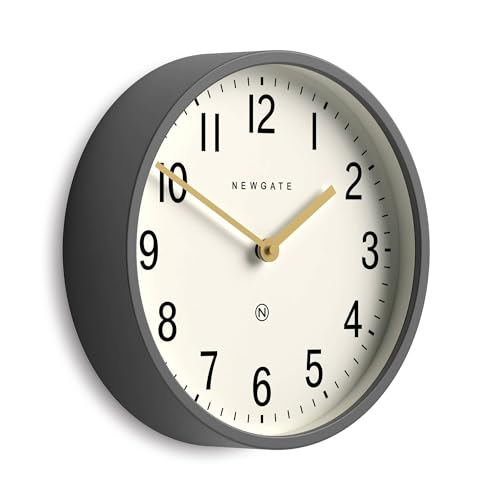 NEWGATE® Master Edwards wall clock - Mid-century style clock - 30cm - Deep metal case in matt dark grey - Modern retro design for kitchen, living room or office