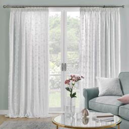 Dreams & Drapes - Floral Leaf Net Curtains for Windows - 2x Panels - W66 x L54 (167 x 137cm) - Lined Window Net - White Voile Curtains for Bedroom & Living Room - White Sheer Curtains with Leaf Plants
