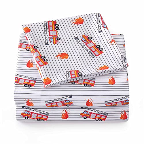 1500 Supreme Kids Bed Sheet Collection - Fun Colorful and Comfortable Boys and Girls Toddler Sheet Sets - Deep Pocket Wrinkle Free Soft and Cozy Bedding - Twin, Fire Engine