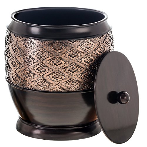 Creative Scents Dublin Small Trash Can with Lid - Decorative Waste Basket, Durable Resin Slim Bathroom Covered Garbage Can Wastebasket Bin for Diaper/Paper (Brown)