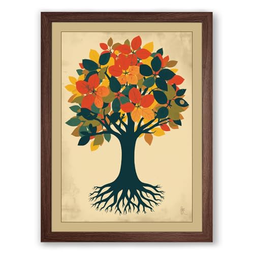Flowering Tree in Bloom Botanical Framed Wall Art Print A2 (59.4×42cm) Walnut, Wall Decor for Living Room, Bedroom, Office & Home, Ready to Hang, Art Gift