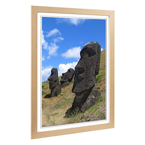 Big Box Art Framed Print of Easter Island Head Stones Design - Wall Art Picture - Home Decor for Kitchen, Living, Dining Room, Bedroom, Hallway, Office, Oak, A2 / 24.5x18 Inch / 62x45cm