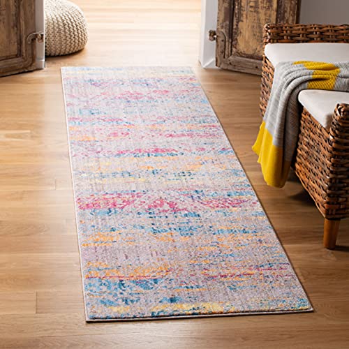 Safavieh Trendy New Transitional Indoor Woven Runner Area Rug, Bristol Collection, BTL344, in Fuchsia / Light Grey, 69 X 244 cm for Living Room, Bedroom or Any Indoor Space