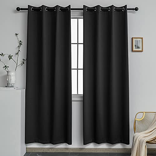YGO 99 Percent Blackout Curtain Panels for Kids Room Energy Smart Thermal Insulated Solid Grommet Top Blackout Draperies Drapes 2 Panels 52 Inch x 72 Inch Black