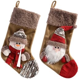 WeRChristmas Santa and Snowman Christmas Stocking Decoration, 48 cm - Brown, Set of 2