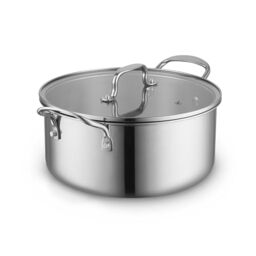 Sur La Table Tri-Ply 24cm Casserole with Tempered Glass Lid, Satin Interior Finish, Inner Capacity Markings, Induction Compatible, Stainless Steel, SLT900238