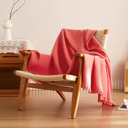 Simple&Opulence Cotton Muslin Throw Blanket 4 Layers for Bed Couch Woven Gauze Blanket with Tassels Soft Lightweight Cozy Prewashed Breathable Farmhouse Decor for All
