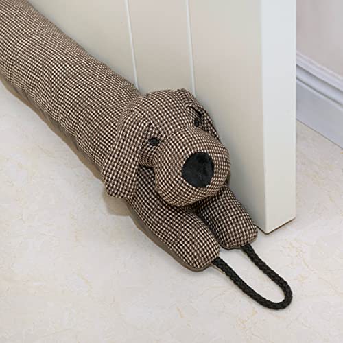 "Marwood Under Door Draught Excluder Decorative Wind Stopper 76cm for Door & Window, Weighted Animal Air Door Draft Stopper Snake Noise Blocker for Bottom of Door with Hanging Loops - Brown Dog 30"""