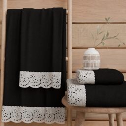 PETTI Artigiani Italiani - 100% Cotton Terry Bath Towels, 1+1 Towel Set, 2 Pieces, 1 Face Towel and 1 Hand Towel, Black