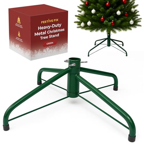 Festive Fix Metal Christmas Tree Stand 22x40cm ??? Heavy-Duty Foldable Base with Adjustable Screws, Sturdy Support for 4ft???6ft Artificial Trees ??? Anti-Slip Rubber Feet ??? Available in Green & White