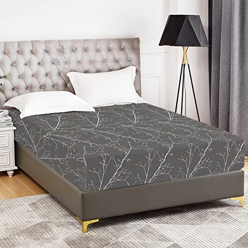 YIYEA Queen Fitted Sheet, Premium Double Brushed Microfiber Deep Pocket Fitted Sheet Queen Size Bedsheets for Double Bed, Ultra Soft, Shrinkage, Fade Resistant, Floral Fitted Sheet Only