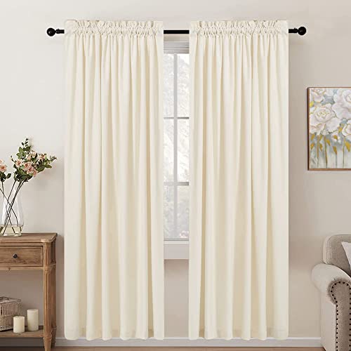 SMILETIME Ivory White 63in Long Velvet Curtains with Rod Pocket Thermal Insulated Soft Privacy Light-Filtering Velvet Drapes for Bedroom and Living Room, Set of 2 Panels, 52 x 63 Inches Long