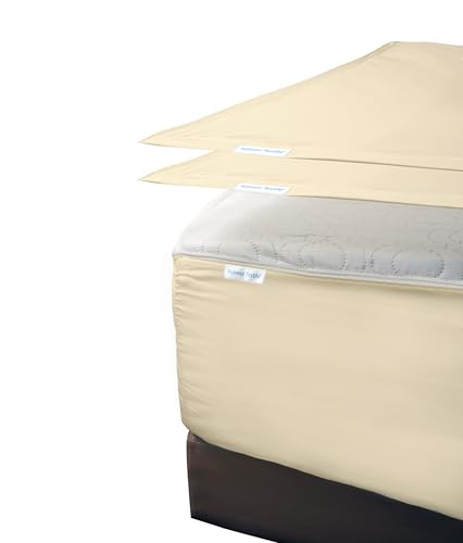 "Zip On Fitted Sheet - Includes 1 Fitted Base + 2 Zip Sheets - Easy to Handle, Won't Pop Off - California King Size - 600 TC Cotton - 18"" Deep Pocket - Ivory"