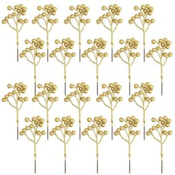 Fangoo 20 Pack 18cm Christmas Artificial Gold Berries Stems for Christmas Tree Xmas Holly Berries Burgundy Gold Berries Picks Berry Branches Xmas Wreath Crafts Wedding Winter Home Decoration