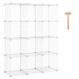 CASART 12/24 Cube Storage Shelves, Interlocking Frame Grid Wire DIY Wardrobe Closet Cabinet Rack, Toy Books Clothes Plants Display Organiser Unit for Home Living Room Bedroom (12 Cube, White)