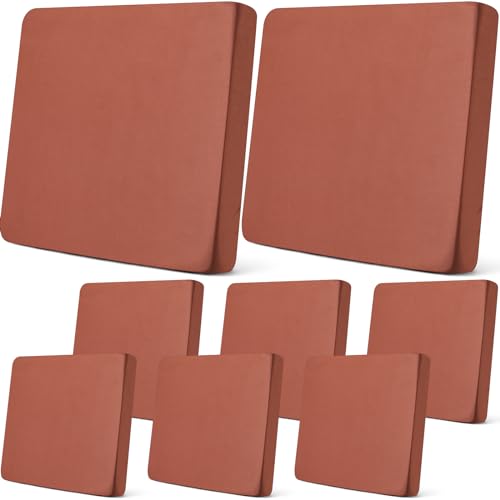 Newwiee 8Pcs Patio Cushion Covers Stretch Outdoor Cushion Cover Replacement for Patio Furniture Sofa Couch Slipcovers, Soft Flexibility Washable Furniture Protector(Waterproof Pure,Terra Cotta)