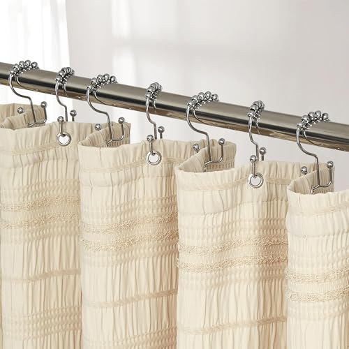 Siiluminisoy Extra Long Farmhouse Beige Boho Shower Curtain 72 x84 Cotton Blend Tufted Fabric Waffle Textured Shabby Chic Rustic Minimalist Striped for Bathroom, Hotel