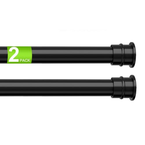 HAOYUNTE 2 Pack No Drill Tension Curtain Rods 28 to 41 Inch Black Small Curtain Rod Adjustable No Drilling for Window,Kitchen,Closet,Doorway,Bedroom