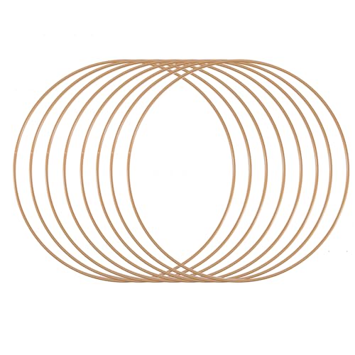 Vaessen Creative Metal Set for Crafts, 8 Pieces, Antique Gold, 25 cm or 9.8 in Diameter, 3 mm Thick, Dream Catcher Hoop, Wreath Ring for Macrame Wall Hanging, Crochet or Boho Wedding Decorations