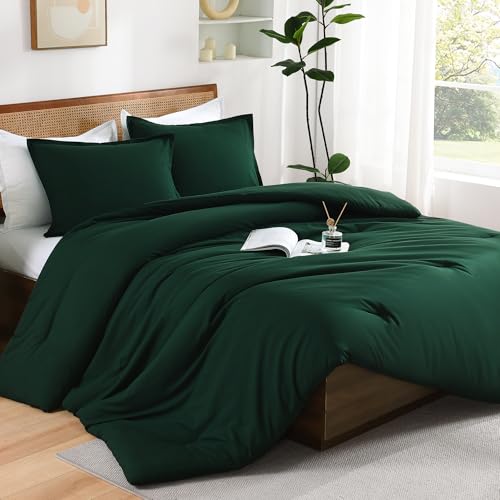 "Andency Dark Green Comforter Super King Fluffy Emerald Bedding Set 3 Pieces - 3 Pieces Lightweight Soft Solid Bedding Comforter Sets, Forest Green Extra Large Reversible Warm Comforters 120""x120"""