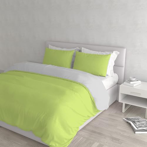 Italian Bed Linen Natural Colour Duvet Cover Set, Acid green/Light gray, Double
