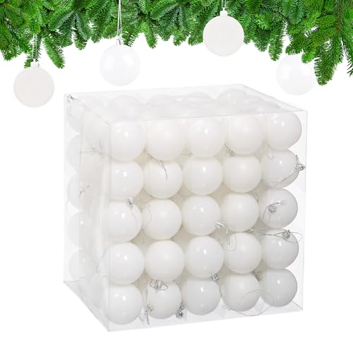 Relaxdays Christmas Baubles, Set of 100, Festive Tree Ornaments, D: 6 cm, Holiday Decorations, Shiny & Matte, White