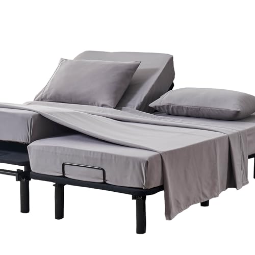 Kingnex Split California King Sheets Set for Adjustable Bed 5 Pieces Include 2 Cal Twin XL Fitted Sheets 1 Flat Sheet 2 King Size Pillowcase Grey