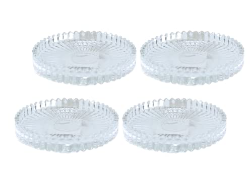Glass Candle Plate/Candle Holder/Saucer Set of 4 Round Clear/Transparent Size H/Diameter Approx. 1.5 x 10 cm