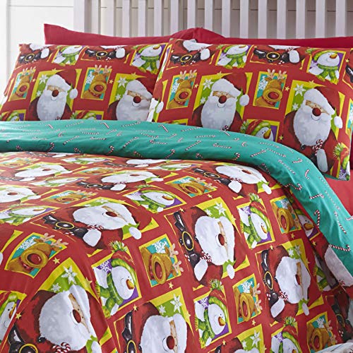 North Pole Christmas Duvet Cover and 2 Pillowcase Set, Red, Double