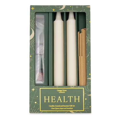 Health Candle, Crystal and Incense Set - Includes Two Candles and Three Crystal Stones