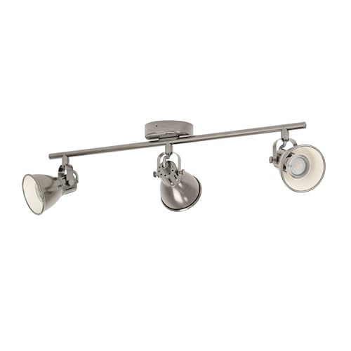 Eglo LED Ceiling Lamp Seras, 3-Light Industrial Ceiling Fixture, Metal Ceiling Spotlight, Living Room lamp in Antique Nickel, Hallway Light, Spots Including GU10 Bulbs, Warm White