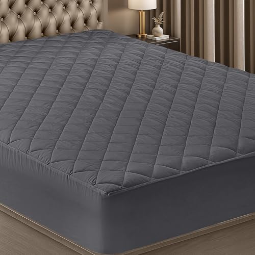 Utopia Bedding Quilted Fitted Mattress Pad (King, Grey) - Elastic Fitted Mattress Protector - Mattress Cover Stretches up to 16 Inches Deep - Machine Washable Mattress Topper