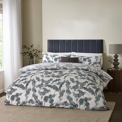 furn. Hoem Lauro Duvet Cover Set – Reversible Cotton Blend Botanical Leaf Bedding (Dusk - Double)