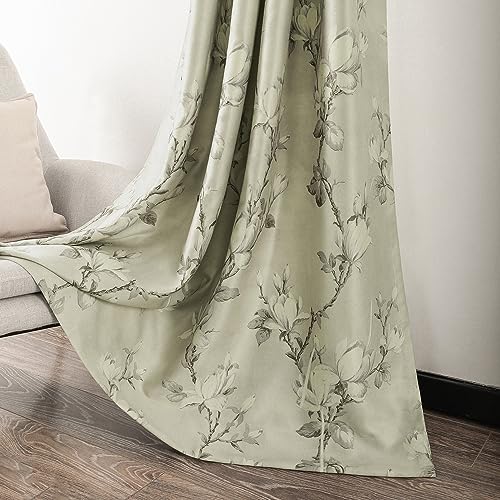 VOGOL Floral Room Darkening Curtains, Grommet Top, 52 x 63, 2 Panels - Heavyweight Fabric, Woven Texture, Classic Home Style, for Bedroom and Living Room
