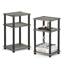 Furinno Just 3-Tier Turn-N-Tube End Table, Side Table, Nightstand, French Oak/Black, 2-Pack