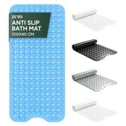 Zuvo Extra Long Bath Mat Non Slip Anti Mould, 100 x 40 cm, Blue