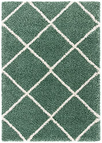 Safavieh Shag Rug for Living Room, Dining Room, Bedroom - Hudson Shag Collection, High Pile, in Ivory and Slate Blue, 91 X 152 cm