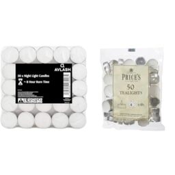 Avlash ® 8 Hour Tea Light Candles Pack of 50-8 Hour Burn Time - Shrink Wrapped & Prices Patent Candles White Tealights Bag, Pack of 50, Wax, l x 3.8cm w x 1.8cm h, Unscented