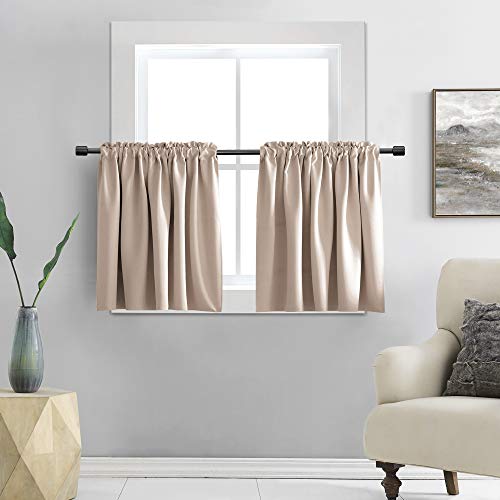 DONREN 2 Panels Blackout Half Curtains for Small Windows - Cabinet Curtain Tiers for Kitchen with Rod Pocket (Warm Taupe,52 x 36 Inch Length)