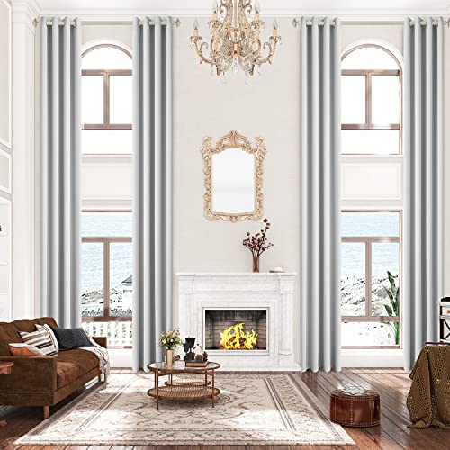 Sanceor Blackout Extra Long Curtain,2 Story Drape with Grommet for High Ceiling,16ft Length,Thermal Insulated Blackout Extra Tall Curtain (Pale Gray,1 Panel,52 x 192 Inch)