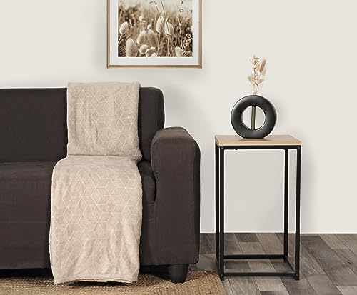 Atout Ciel Geometric Embossed Pattern Flannel Blanket, 130 x 170 cm, Polyester, Beige