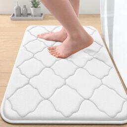 OLANLY Memory Foam Bath Mat Rug 24x16, Ultra Soft Non Slip and Absorbent Bathroom Rug, Machine Wash Dry, Comfortable, Thick Bath Rug Carpet for Bathroom Floor, Tub and Shower, White