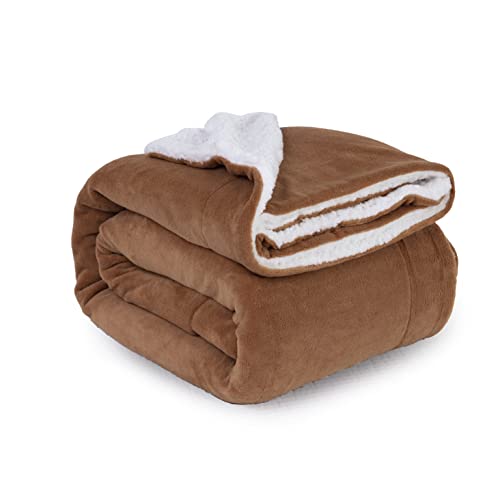 ComfyWell Sherpa Fleece Blanket, Soft and Cozy - Throw Blanket, Large Fluffy Blanket throws for Sofa, Couch, Bed, Travel, Thick Thermal Warm Bed Blanket130x150cm. (Travel/Single, Camel)