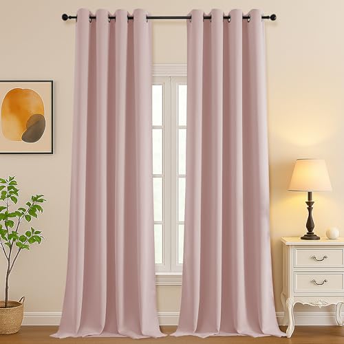Simplebrand Blush Extra Long 10ft Curtains for Patio 120 Inches Long 2 Panels Set, Room Darkening Light Blocking Solid Thermal Insulated Energy Saving Grommet Noise Reducing Curtains, 50 Wx120 L