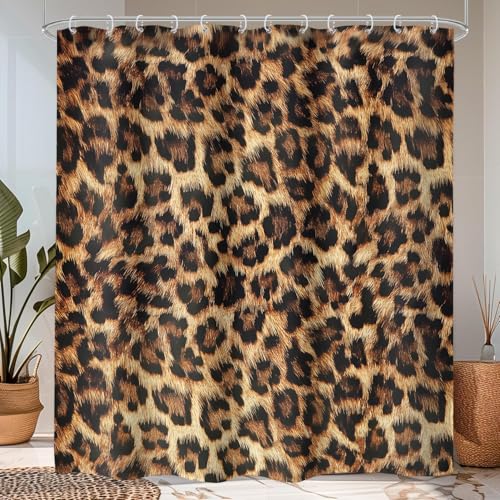 Extra Long Leopard Print Shower Curtain Set 72x84 Bathroom Decor Cheetah - Tiger Panther Fur Fashion Popular Trendy Stylish Woman Girls Bathroom Curtain Set Waterproof Polyester Fabric with Hooks