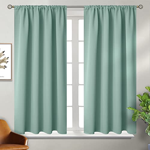 BGment Sage Green Curtains 54 Inch Length for Short Window - Thermal Insulated Blackout Drapes with Rod Pocket for Bedroom Bathroom Basement Living Room, 42 x 54 Inch, 2 Panels