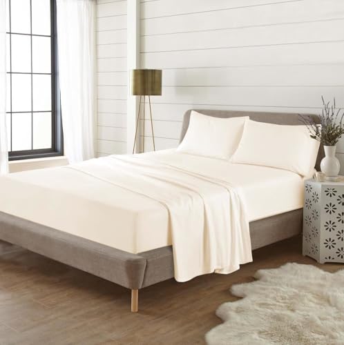 "Kampala Hill Flannelette Plain Dye Brushed Cotton King 16"" Deep Fitted Sheet Cream"