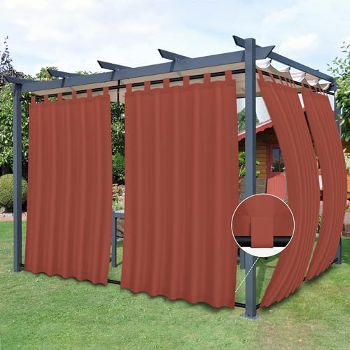 Easy-Going Outdoor Patio Curtains Detachable Tab Top Windproof Weatherproof Curtain for Cabana, Porch, Pergola and Gazebo, Tab Bottom Drape, 2 Panels, 54W x 96L inch, Terra Red