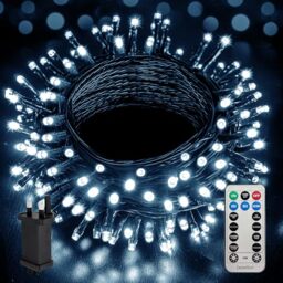 Desiretech - LED Plug-in Christmas Lights - Waterproof Holiday String Lights with Remote, 8 Modes, Timer for Christmas Trees, Garlands, Wreaths and Festive Decor, Dimmable (Cool White, 30m / 300 LED)